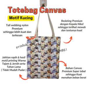 TOTEBAG/TAS KANAVAS TEBEL MOTIP GAMBAR KUCING [UK30X40CM]