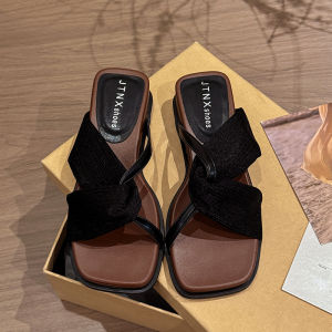 Dép Quai Hậu Mũi Vuông Kiểu Pháp Cho Nữ Mùa Hè 2025 Dép Quai Hậu Đế Xuồng Hở Mũi Cao Gót Trang Phục Thường Ngày Màu Trơn