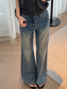 MEITESIJIAONU | High-Waist Flared Lightweight Denim Trousers Blue
