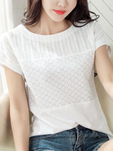 White Pure Cotton Short Sleeve T-Shirt Womens Loose Summer New Style plus Size Daisy Patterned Top Korean Style round Neck