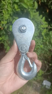 Móc cẩu 0.5 TẤN có chốt an toàn kèm Puly (ròng rọc) Dùng cho dây Ø 8mm). Thép chiu lực G8
