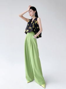 Aksaya High Waist Wide Leg Pants Womens Summer Casual Green Trousers Thin Hanging Sense Fashionable Long Pants Korean Style
