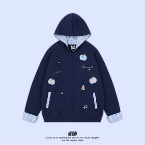 American Style Embroidered Dog Pattern Hooded Open Cardigan Sweatshirt Womens Spring Autumn Korean Lazy Chic Zipper Jacket