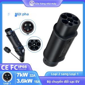 Bộ Chuyển Đổi Sạc Xe Điện Kolanky EV Type 2 Sang Type 1 32A 7.2KW Đầu Cái IEC 62169 Sang Đầu Đực SAE J1772 Dùng Cho Sạc Xe Điện