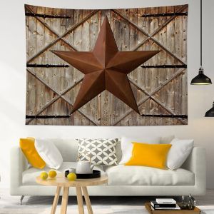 Tấm thảm chụp đèn ảnh Texas ngôi sao phương tây màu nâu phong cách cổ điển nông trại treo tường bằng gỗ cho phòng ngủ trang trí phòng ở trang trí tường vải treo tường (năm kích cỡ để lựa chọn)