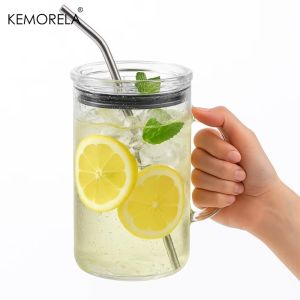 1/2PCS Glass Cup 1000ML Drinking Glass Tumbler With Lid And Straw Glass Coffee Cup Glass Mug Milk Juice Coffee Transparent Cup