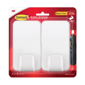 3M™ Command™ White General Purpose Mega Utility Hook Twin Pack17011-2ES 2/Pack Holds Up to 6.8kg Home Office Keys Broom Calendar
