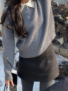 Gray Woolen A-Line Mini Skirt Womens plus Size Spring Autumn High Waist Slimming High End Versatile Bodycon Skirt