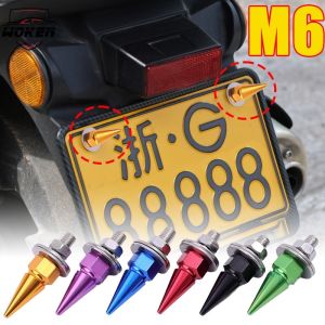 【WOKEN】4PCS M6 License Plate Fixing Screws Color Aluminum Alloy Car Motorcycle Modified License Plate Anti-Theft Bolt Fastener Label Holder Bracket Mounting Hardware Bolt Car Accessories