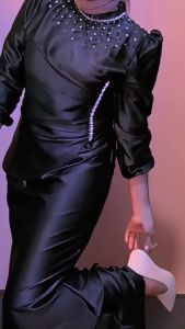 Dress Satin Silk Baju Kondangan 2024 Gamis Payet Mewah Vina Pesta Lebaran Polos Bridesmaid