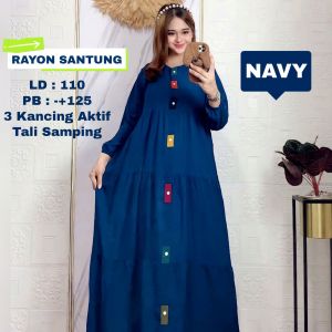 Glessa Midi Dress Full Kancing Gamis Susun Rayon Santung Polos