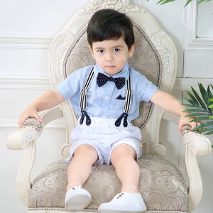 Summer Baby Clothing Sets Newborn Infant Baby Boys Clothes Suit Short Sleeve Gentleman Romper Shorts Suit Hat 3PCS Outfits for Baby 0-18 Months