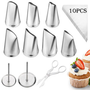 20PCS Rose Cake Decorating Tip Kit-7 Stainless Nozzle Tips + 2 Nails + Scissors + 10 Bags-Professional DIY Cake Baking Tools Set