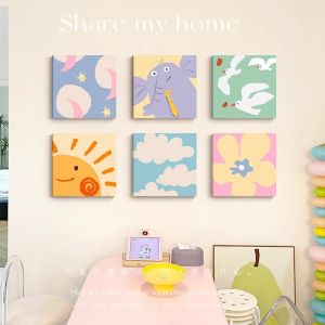 Dopamine Restaurant Decoration Painting Cream Style Dining Table Background Wall Combined Mural Healing Childrens Room Bedside Decoration Painting