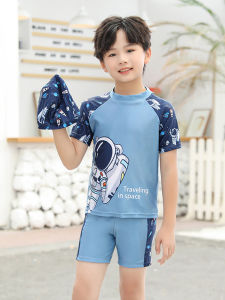 SHIPAILUO | Childrens Swimming Suit Boys Short Sleeve Two-Piece Ensemble 2024 New Style Teenage Boys Swimwear Set Polyester Fiber