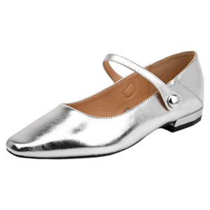 LIQIXIEFANG | Genuine Leather Silver Mary Janes Shoes Flats Simple Style French Design