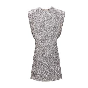 Alisa.Sonya Womens Sleeveless Round Neck with shoulder pads Sparkly Party Cocktail Evening Sequins Midi Dress