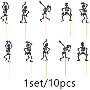 1/2set 1set/10pc Halloween Skeleton Cupcake Decorations Dance Zombie Skeleton Placard Birthday Wedding Baking Diy Party Supplies