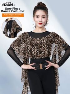 DANBAOLUO | Leopard Print High-end Dance Top Batwing Sleeve Bodysuit