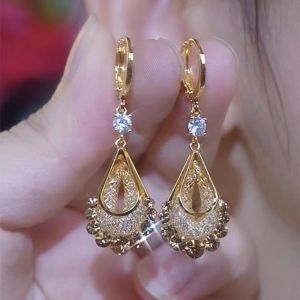 Retro Gold Wire Mesh Water Drop Long Fringed Ear Hoop Fashion Versatile Flash Earrings