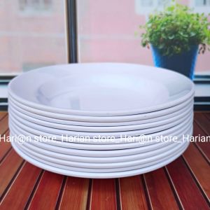 12 PIRING SAJI MELAMIN BULAT DATAR 10 INCH MELAMIN SAJI TEBAL UNTUK KUE DAN PRASMANAN - Lazada