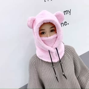 Mũ Trùm Lông Hình Gấu Kèm Khẩu Trang Giữ Ấm Mùa Đông Dễ Thương Cho Nữ Chất Bông Mềm Mịn Nhiều Màu Cá Tính Dễ Phối