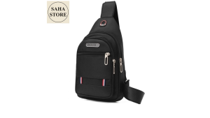 Balo túi mini đeo chéo trước ngực bụng SAHA553 vải canvas chống nước nhiều ngăn có khóa đựng điện thoại tiền thẻ