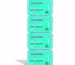 Dr.emma Dual-Head Dental Floss Picks Mint Flavor 2-in-1 Soft Silicone Interdental Brush & Toothpick 40 Pcs for Oral Cleaning