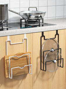 Kitchen Storage Rack Wall Mounted Pot Lid Holder Chopping Board Stand Multi Functional Organizer Metal No Installation Needed
