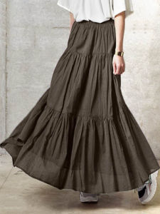 Váy Dài Xếp Ly Cạp Cao Co Giãn Cho Nữ Mùa Hè 2023 Váy Midi Dài Xếp Ly Cạp Cao Bằng Vải Polyester Phong Cách Đường Phố