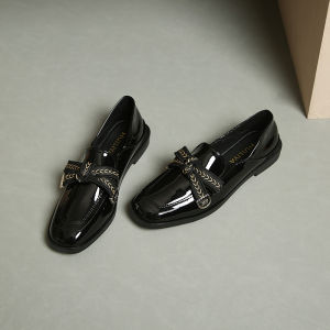 Soft Bottom Genuine Leather Slip-On Loafers Womens Flat Shoes British Style Black Single Shoes Comfortable All-Match Footwear