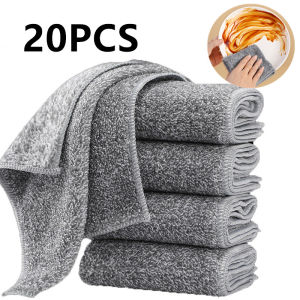 1/20pcs Gray Bamboo Charcoal Thickened Super Absorbent Dishcloth Oil Resistant Kitchen Wipes Microfiber Cleaning Cloths