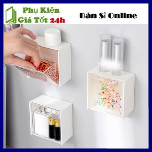Hộp Đựng Bông Tẩy Trang Dán Tường - Hộp Nhựa Vuông Gắn Tường Đựng Bông Tẩy Trang Tăm Bông Đồ Trang Điểm Nắp Bật Chống Bụi Đa Năng Tiện Lợi - Khay Tiện Ích Hộp 1 Ngăn