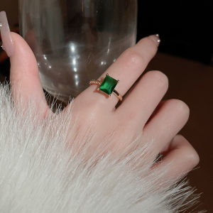 French Style Vintage Green Emerald Crystal Egg Shape Ring for Women Fingertip Jewelry Fashionable Accessory by BOBO