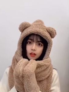 Topi jennie/topi jennie bulu beruang/long syal/model beruang lucu dan premium