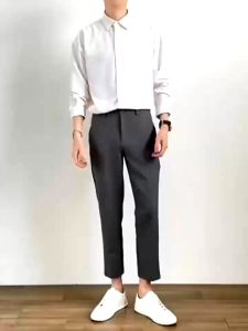 MR korean fashion slacks high quality trouser pants men above ankle trousers suit pants 3008