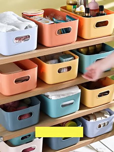 White Household Sundries Storage Box Japanese Style Plastic Container Box Snack Make Up Organizer Basket Bin Desktop Student Dormitory Finishing Storage Basket Kitchen Office Multifunctional Storage Box