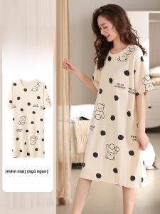 MiiOW | Váy ngủ mùa hè in họa tiết hoạt hình cho nữ Váy ngủ cotton polyester thoải mái thoáng khí dài vừa phải Quần áo mặc nhà