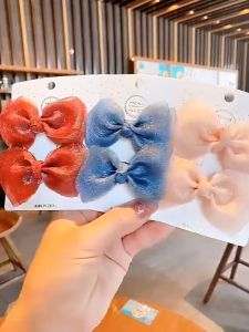 Tooyoo 2pcs Bow Hair Clip Mesh Children Hair Clip Pearlescent Bow Frozen Princess Broken Hair Side Clip Kids Bow Hair Ribbon Cute Child Girls Hair Accessories