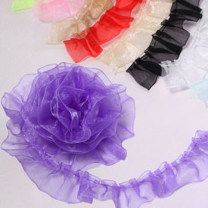 6yards/pack 2.5cm Pleated Organza Lace Trim Collar Ribbon for Sewing Craft Doll Clothes Wedding Dress Decor Fabric Accessories
