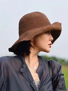 Handmade Summer Straw Hat with Fine Crochet Needle Protection against Sunlight Casual Style Dome Top for Juveniles Youths Middle-aged Travelers