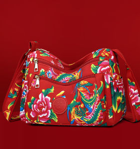 Fashionable Large Floral Nylon Shoulder Bag Womens Multi-Layer High Capacity Small Square Crossbody Bag New 2024 Handbag