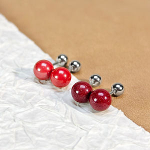 Hoa Tai Kim Loại Titan Màu Đỏ Cho Nữ Trang Sức Thời Trang Kiểu Dáng Tròn Không Cần Tháo Có Thể Mang Khi Ngủ Trang Trí Tai