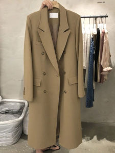 Spring Autumn Long Length Suit Jacket Womens Loose Double Breasted Trench Female Suit Collar Long Coats Elegant Womens Clothing