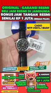 CASIO ORIGINAL - CASIO MTP-V001L-1B - MEN - Hitam - Kulit - Jam dunia JD17ST # Jam Tangan Pria Cowok Anti Air Digital Analog + CASIO MTP V001L 1B MTP-V001L V 001 L MTPV001 MTP-V001 MTPV001L MTP-001 V001 $ WR0 STK SD7 HT7 DUP92
