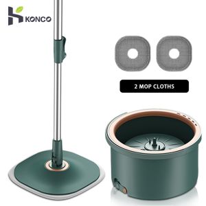 Konco ไม้ม็อบหมุนได้360องศาพร้อมชุดถังBroom กวาดพื้นบ้านแบบไม่ต้องล้างมือพร้อมผ้าไมโครไฟเบอร์2ชิ้น