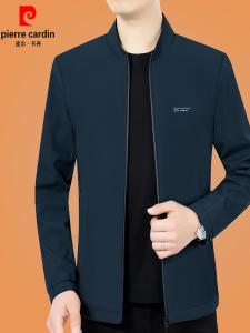 Pierre Cardin Mens Slim Fit Jacket Spring Autumn New Style Thin Stand Collar Midlife Dad Clothes Business Casual Polyester Fiber