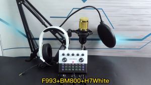 Siborie【COD】F993 Sound Card+BM800 Mic+H7 headphone Full Set Paket recording lengkap Satu set dudukan lengkap gratis