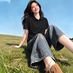 Jeanswest | Áo Polo Đen cho Nữ Sinh Viên Mùa Hè Kiểu Dáng Rộng Tay Ngắn