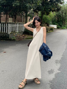 Fashionable Casual Vest Dress Womens Long Short Style Summer New Arrival Yumomo Star Commute round Neck Pure Color Skirt